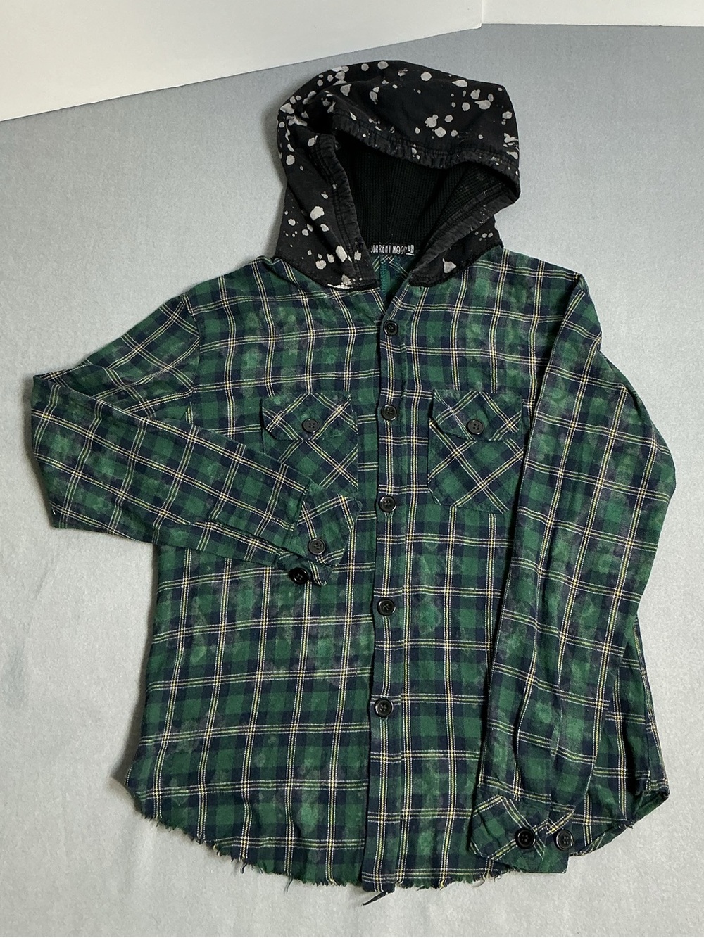 Current Mood Green Plaid Hooded Flannel Shirt Women’s S Grunge Distressed - Picture 9 of 15